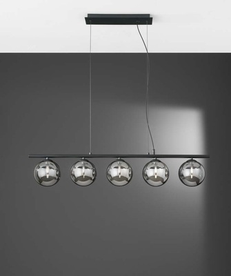 Lampadario nero moderno lineare 5 sfere fume in fila lunga 1 metro 41879 COLORI E LUCI