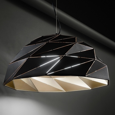 Lampadario nero cupola grande sfaccettata tagli laser interno oro ambienti medio grandi 6624-NOR TIL