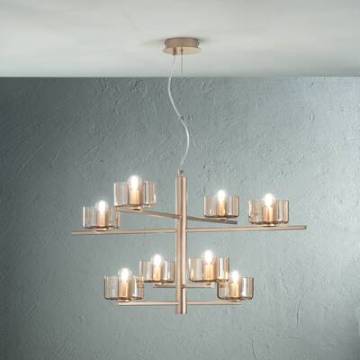 Lampadario piani intersecati 8 luci ambra 4 livelli luminosi  44839