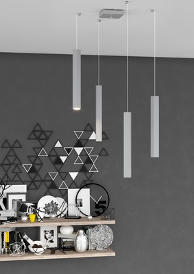 Lampadario moderno decentrabile 4 luci regolabili in altezza lingotto quadro grigio chiaro  42117
