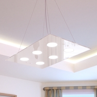 Lampadario piatto in vetro riflesso luci distribuite ritmo costante 1141/S6-R-BI PATH TOP LIGHT