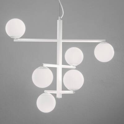 Lampadario bianco 6 sfere E14 su e gi&ugrave; e led 5W soggiorno cucina  44860