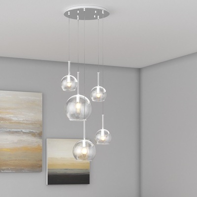 Lampadario design moderno cascata sfere slanciate mix trasparenti  45328