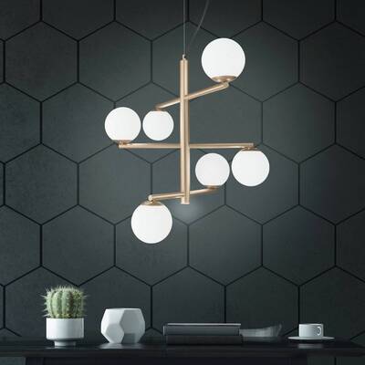 Lampadario oro sfere orientate verso basso e alto design livelli ruotati  44862