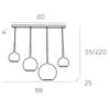 Ulteriore dettaglio di Lampadario lineare composizione di sfere slanciate specchi e trasparenze  453