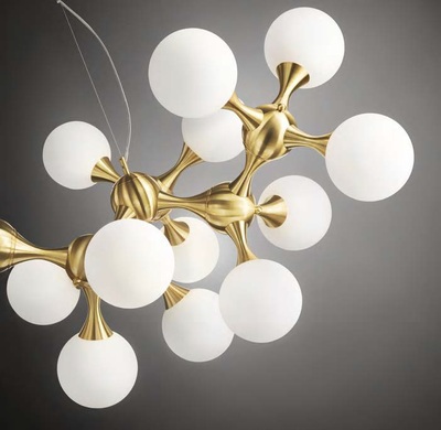 Lampadario dorato design con 15 sfere grande e ampio 1 metro NODI SP15 OTTONE IDEAL LUX