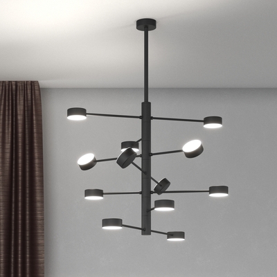 Lampadario moderno grande 80cm nero 12 dischi luci in orbita 1227/12-NE OCTOPUS TOP LIGHT