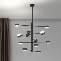 Lampadario moderno grande 80cm nero 12 dischi luci in orbita 1227/12-NE OCTOPUS TOP LIGHT