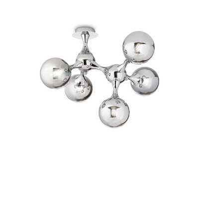 Plafoniera da soffitto moderna con 5 vetri a sfera cromati NODI PL5 CROMO IDEAL LUX