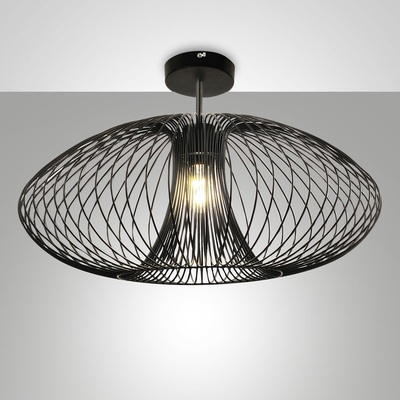 Plafoniera grande diffusore nero design 60cm in filo di metallo cuore geometrico  43335