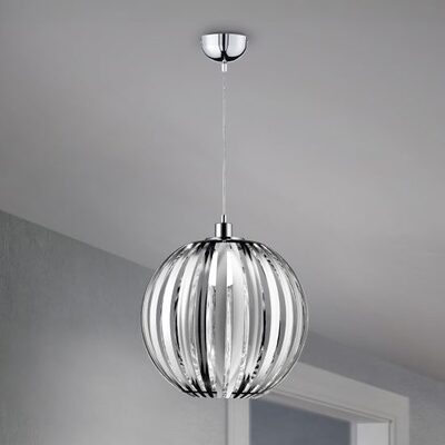 Lampadario globo 40cm con fasce cromate sospensione moderna effetto specchiato  44023