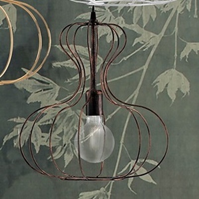 Lampadario piccola gabbia griglia in metallo finitura nero rame  42529