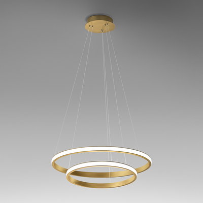 Sospensione scenografica a 2 cerchi LED dimmerabili in alluminio dorato  44697