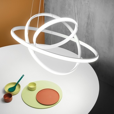 Grande lampadario multi anello LED bianco 3 Cerchi Luminosi  44699