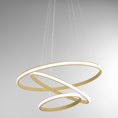 Lampadario design a 3 anelli LED 3000k dimmerabili e inclinabili finitura oro spazzolato  44700