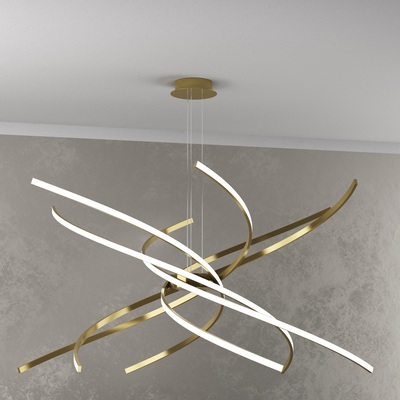 Lampadario curvato oro brunito TORNADO grande a led diametro 1 metro 1163/S100-C-OB TOP LIGHT