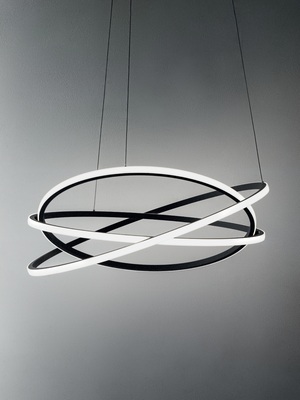 Lampadario grande 1 metro nero LED sospensione design moderno orbite luce intensa dimmerabile  44656