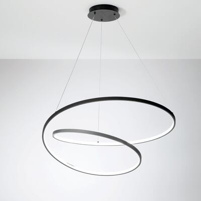 Sospensione lampadario nero led design 60w 8000 lumen grande due cerchi 42541 LUCI
