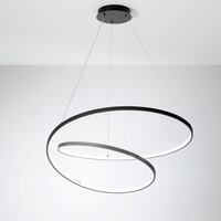 Sospensione lampadario nero led design 60w 8000 lumen grande due cerchi 42541 LUCI
