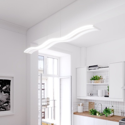 Lampadario led moderno doppia onda BIANCO lungo luce calda o fredda 1178/S-BI DOUBLE WAVE TOP LIGHT