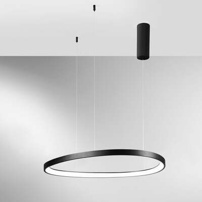 Lampadario led nero sospensione di design 85 cm struttura asimmetrica per spazi importanti  43490