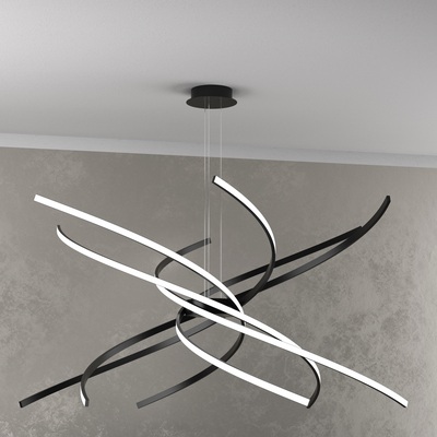 Lampadario moderno profili led nero grande luce calda 3000k 1163/S100-C-NE TORNADO TOP LIGHT