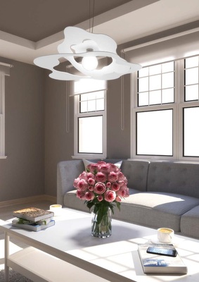 Lampadario moderno grande 70cm in metallo bianco ondulato 1158/S70-BI RIPPLES TOP LIGHT