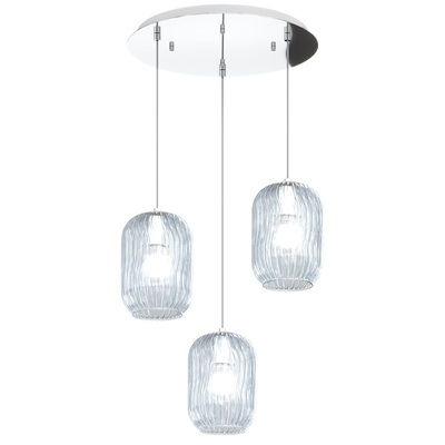 Lampadario blu con 3 fili vetri rigadin base rotonda cromo 42cm 1181CR/S3-T-BL TENDER TOP LIGHT