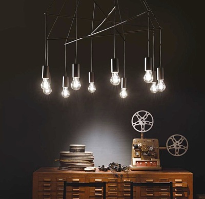 Lampadario a mini sospensioni multiple che scendono ad altezze diverse POP SP10 NERO IDEAL LUX