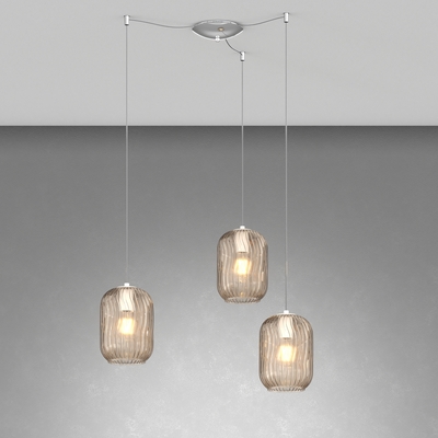 Lampadario decentrato 3 luci rosone centrale con fili e vetri rigadin fum&egrave; 1181CR/S3-S-AM TENDER TOP