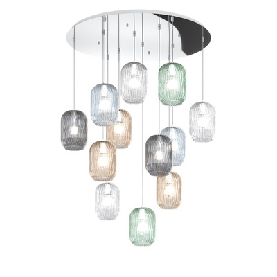 Lampadario grande colorato a grappolo diametro 85cm moderno 12 luci 1181CR/S12-T-MC TENDER TOP LIGHT