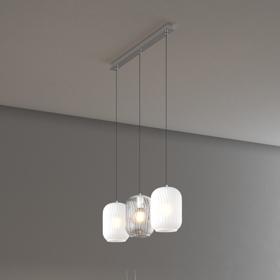 Lampadario lineare vetro rigadin minimal design 3 luci E27 1181CR/S3-R-BT TENDER TOP LIGHT