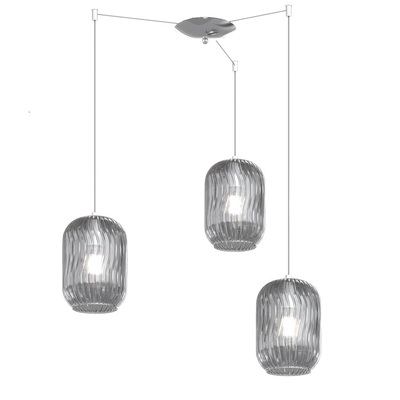 Lampadario moderno vetri fum&egrave; rigadin a 3 fili distanziabili 1181CR/S3-S-FU TENDER TOP LIGHT