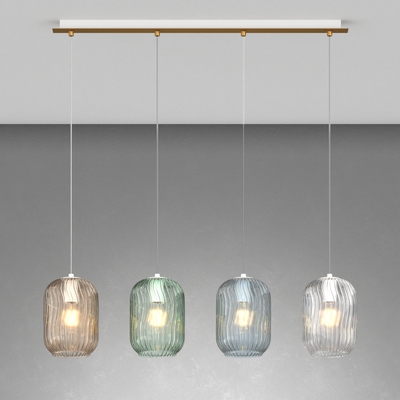Lampadario lineare con 4 vetri rigadin colorati ambra verde blu trasparente 1181OS/S4-R-MC TENDER TO