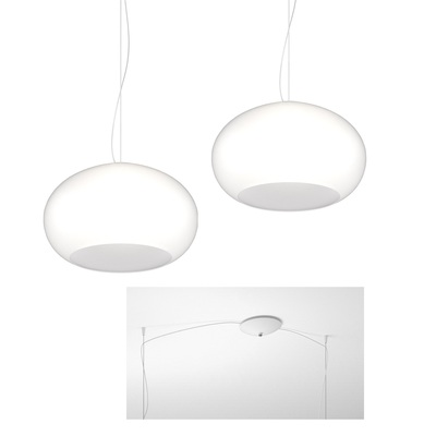 Doppia sospensione lampadario luminoso distanziabile vetri bianchi cupola 42cm 1218/S2-S42-BI CASPER