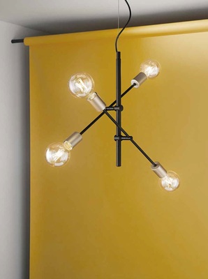 Sospensione 4 luci stile industrial nero opaco 6602N PERENZ