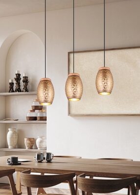 Lampadario a sospensione 3 luci caff&egrave; e oro intagli di luce  41823