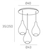Immagine aggiuntiva di Lampadario 3 vetri design a goccia moderno grappolo fum&egrave;  41645