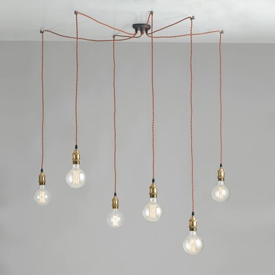 Lampadario a 6 luci con lampadina a vista cavo intrecciato 39719 LUCI VINTAGE