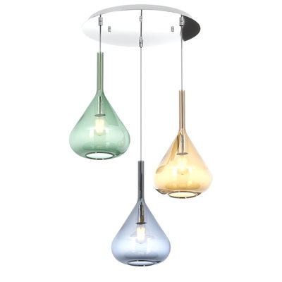 Lampadario a grappolo 3 luci con base diametro 40cm colorato e moderno 1177CR/S3-T-MC KONA TOP LIGHT