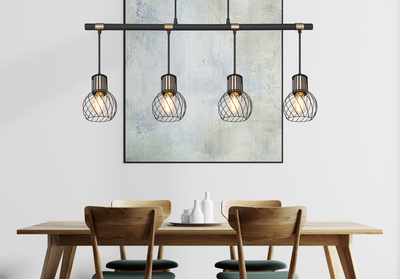 Lampadario a sospensione 4 luci griglia e fili nero opaco particolari bronzo 54013-4H GLOBO LIGHTING