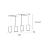 Particolare di Lampadario vetro quadro lineare su asta 4 luci verticale minimal  45661