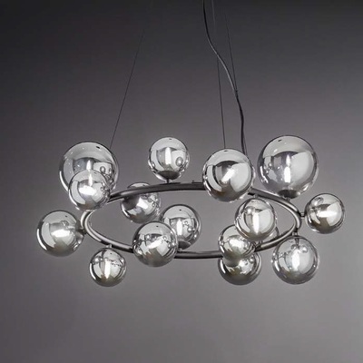 Lampadario moderno nero opaco 16 sfere vetro fume 41871 COLORI E LUCI