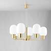 Particolare di Lampadario oro satinato imponente con bracci diritti e vetri soffiati bianchi  42939
