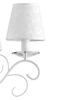 Particolare di Lampadario grande 6 bracci ghirigori piattino cristallo paralume bianco  42352