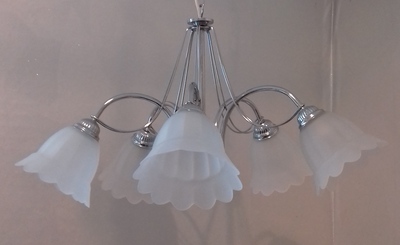 Lampadario 5 luci cromato con vetri bianchi 35041 LUCI MODERNE