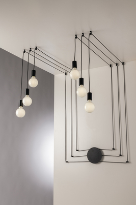 Lampadario a sofitto o parete 6 luci nero opaco cavo a vista 5 metri 39672 LUCI MODERNE