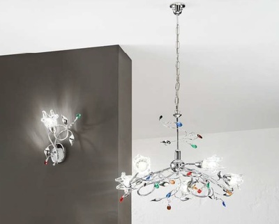 Lampadario 5 luci cristalli colorati vetro sfaccettato classico moderno  41408