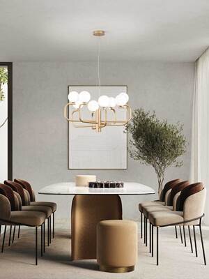 Lampadario 8 luci essenziale e raffinato curve oro e sferette  45003