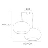 Misure Lampadario grande luminoso decentrabile design 2 cupole da 55cm